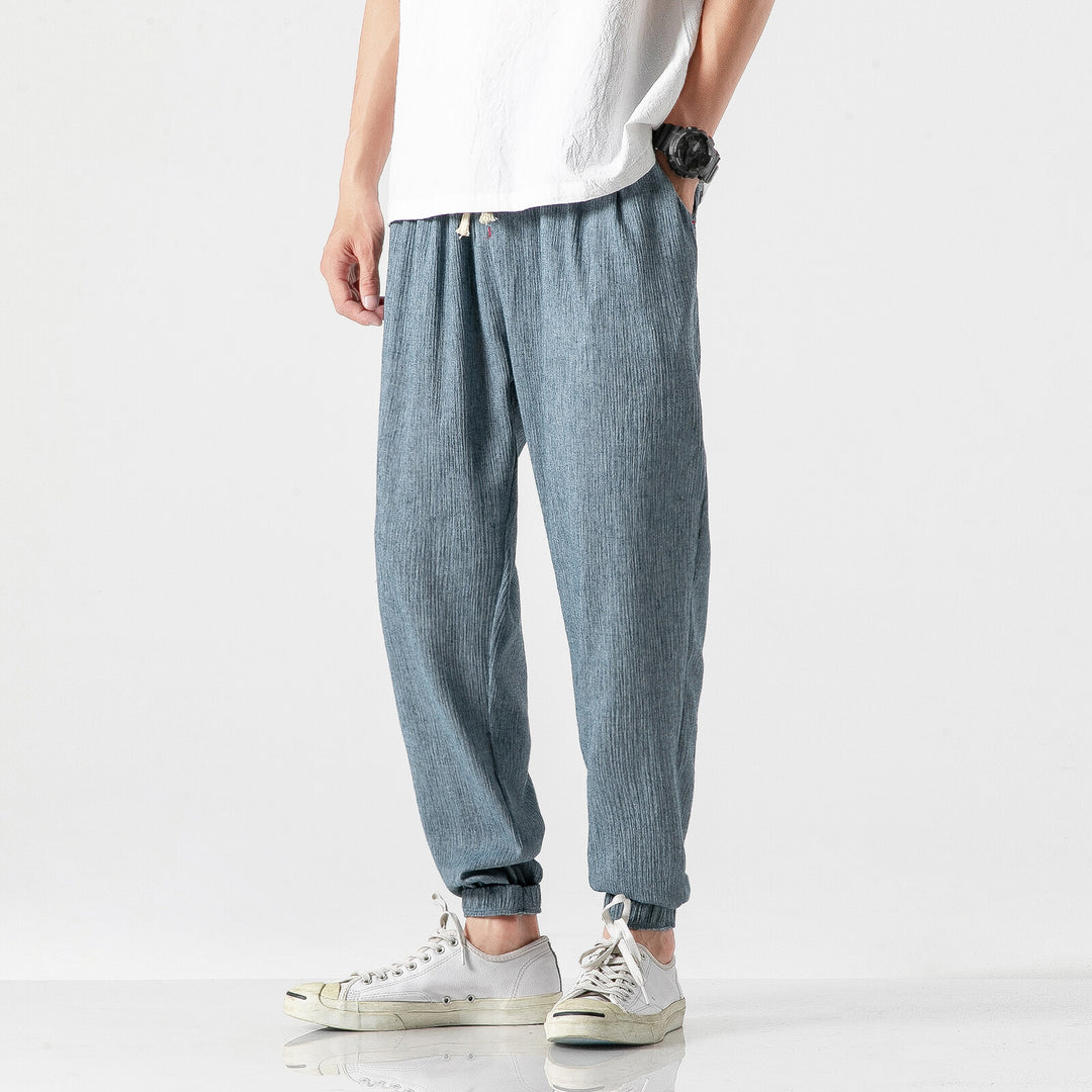 Herren leichte Leinenhose mit Tunnelzug und elastischen Bündchen Shop Nory