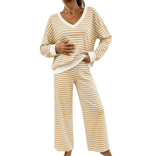 Damen Maritimes Zweiteiler mit V-Ausschnitt, Oversize-Pullover und Palazzo‑Hose Shop Nory