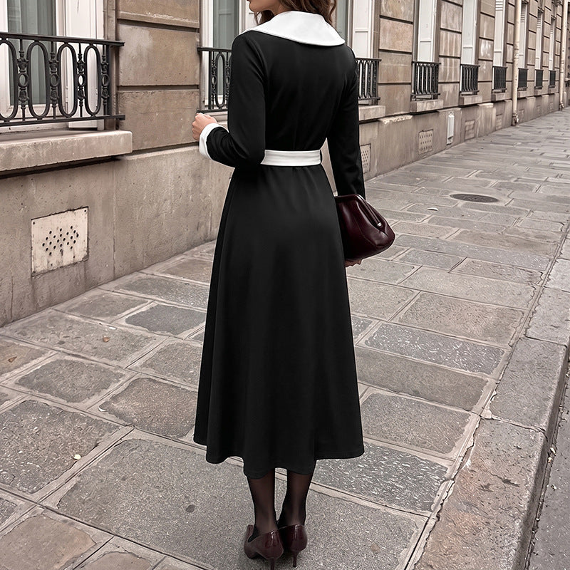 Damen Elegantes Midikleid mit Kragen und Gürtel Shop Nory
