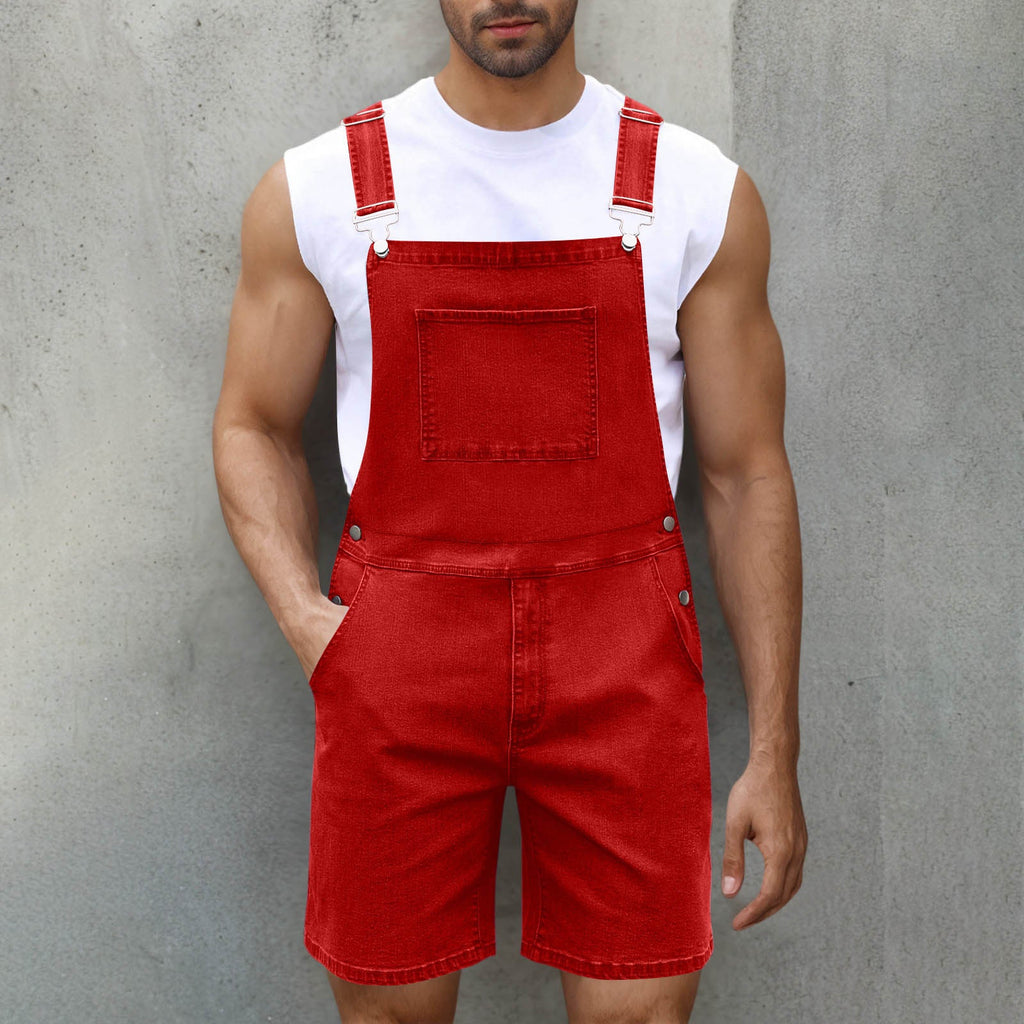 Herren Denim-Latzshorts mit modernen Taschen und verstellbaren Trägern Shopnory