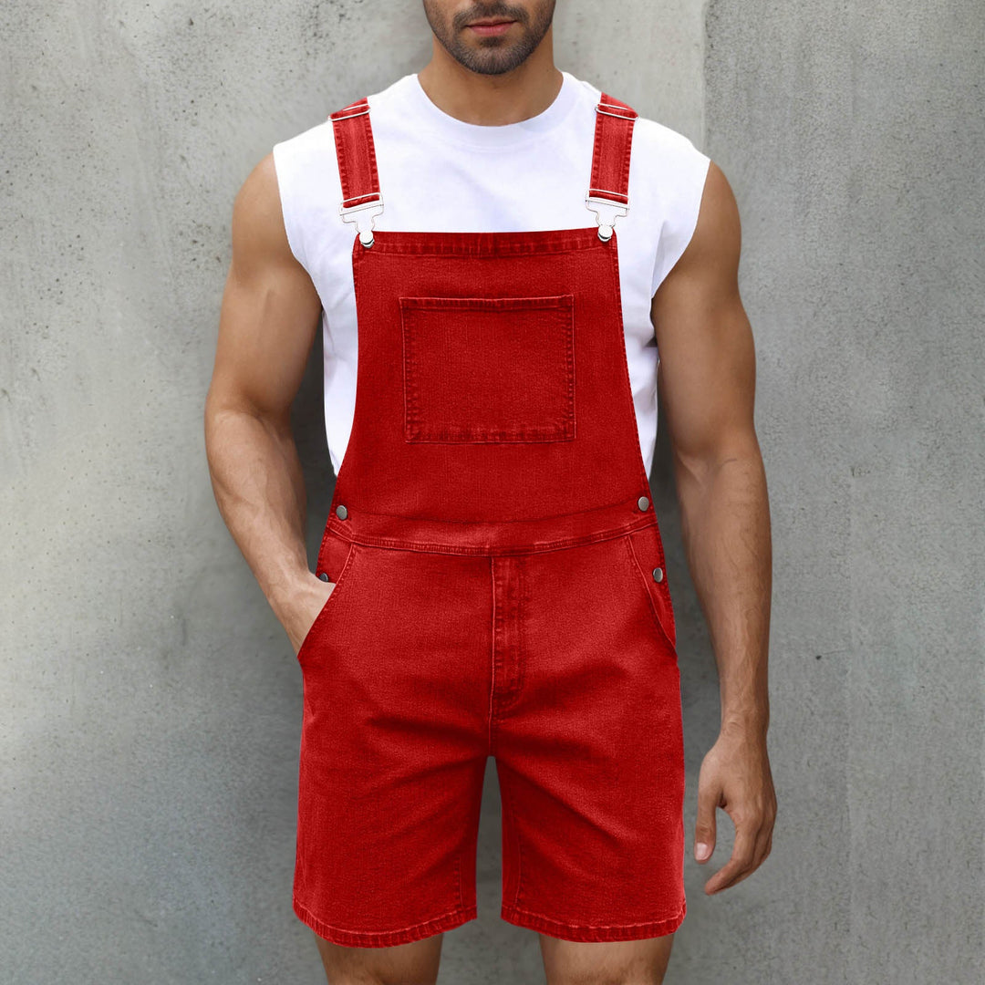 Herren Denim-Latzshorts mit modernen Taschen und verstellbaren Trägern Shopnory