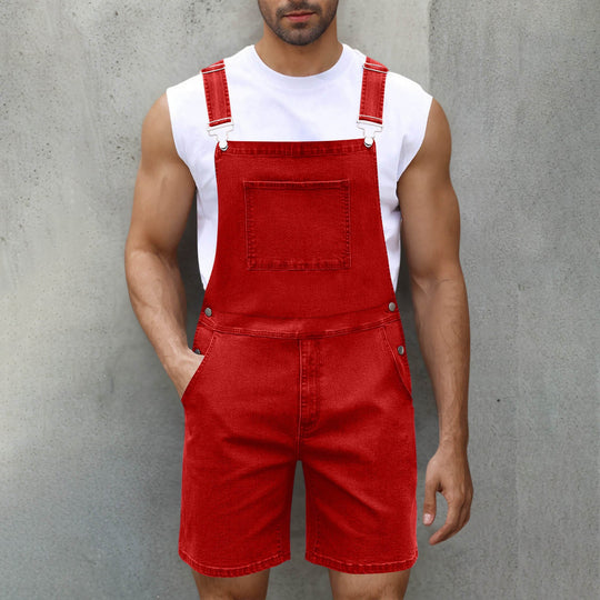Herren Denim-Latzshorts mit modernen Taschen und verstellbaren Trägern Shopnory