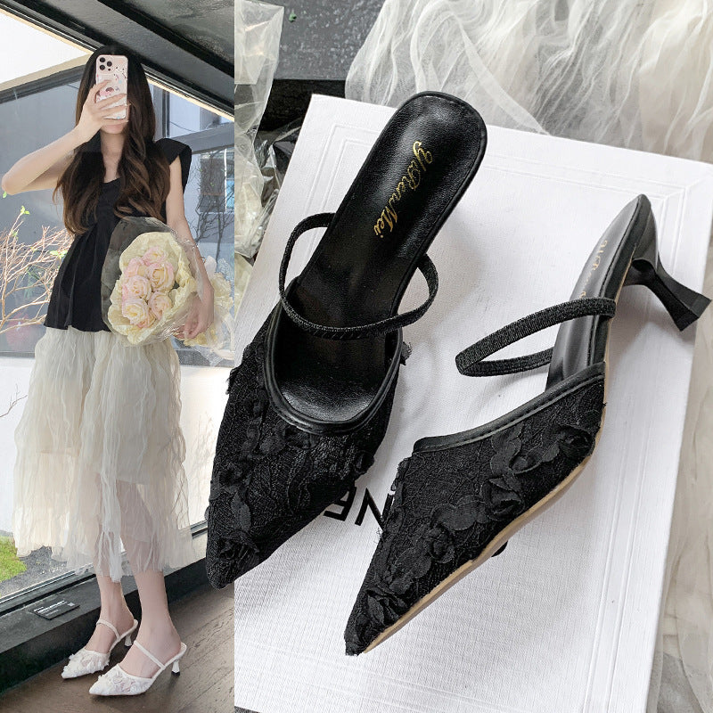 Damen Slingback-Pumps mit floralen Spitzenelementen