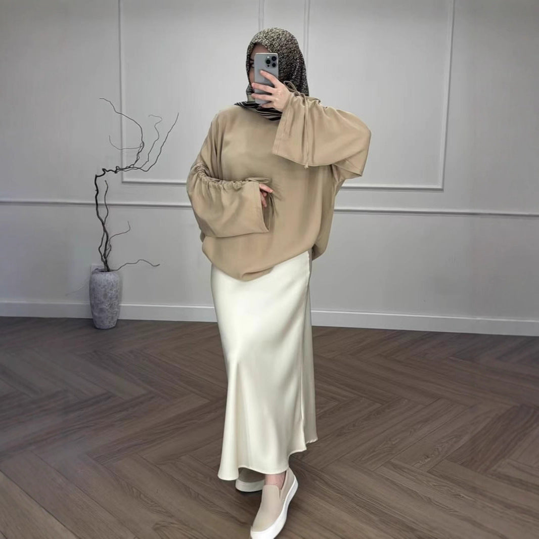 Damen Hochtaillierter Satin-Maxirock mit seidenähnlichem Fall und eleganter Trompetenform Shop Nory