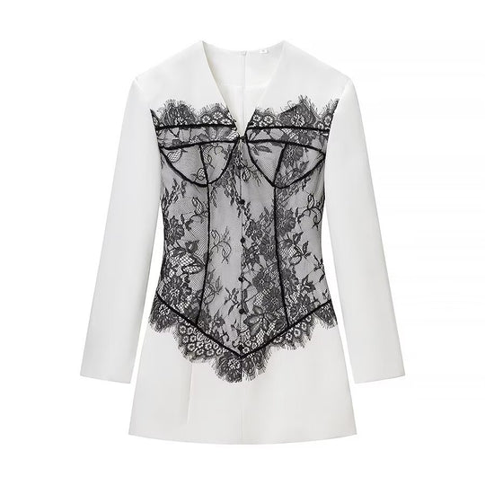 Damen Figurbetontes Minikleid mit Korsagen‑Optik und Spitzenapplikation Shop Nory