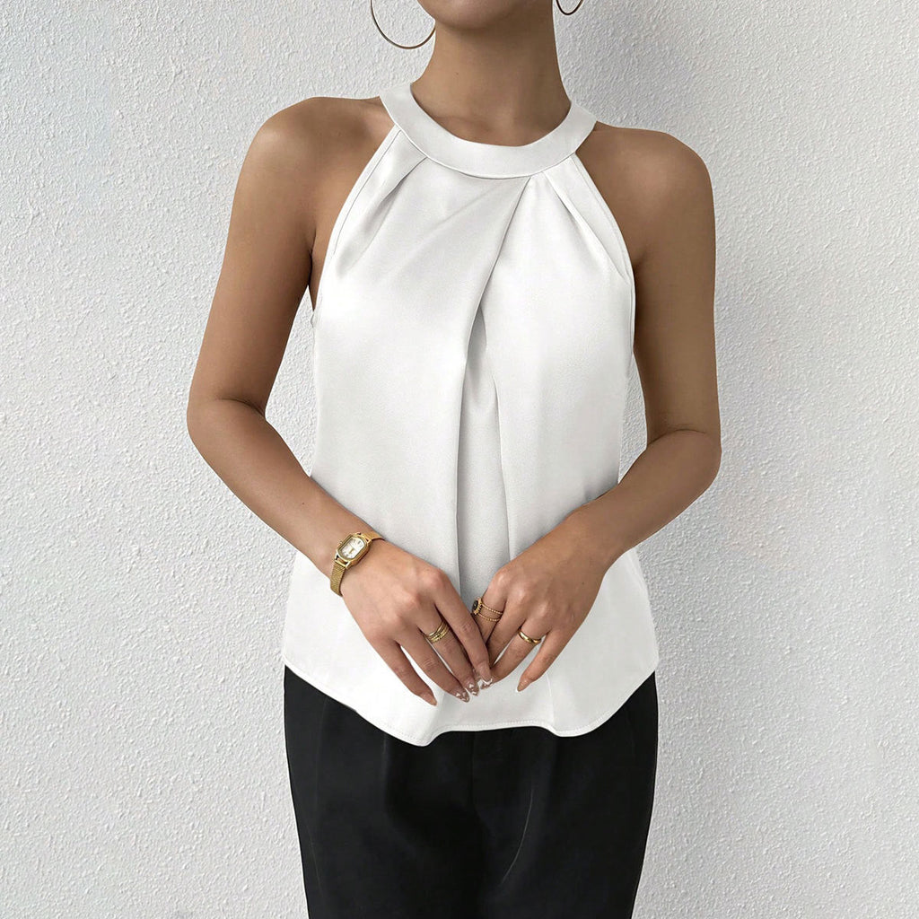 Damen Elegantes Top mit drapiertem U-Ausschnitt und High-End Satinfinish Shopnory