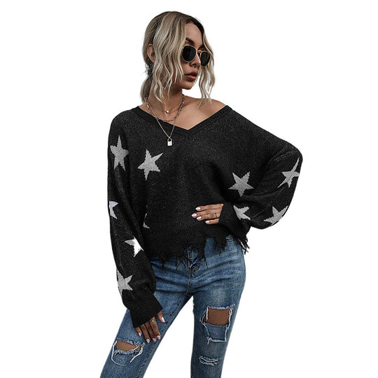 Damen Lässiger Oversized Pullover mit Sternen Shop Nory