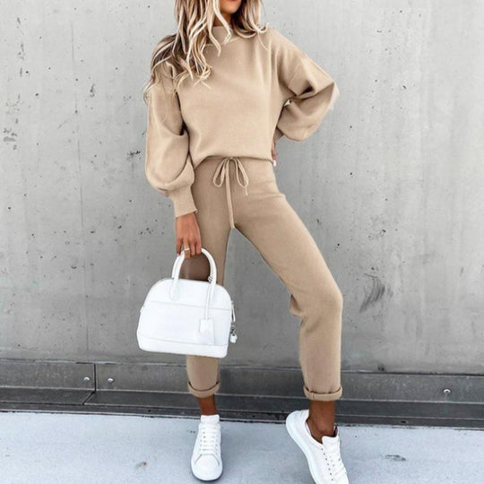 Damen Strick-Loungewear-Set mit Ballonärmeln und taillierter Jogginghose Shop Nory