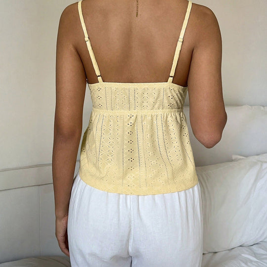 Damen Spaghetti-Trägertop mit feinem Spitzendetail und luftiger Baumwollstruktur