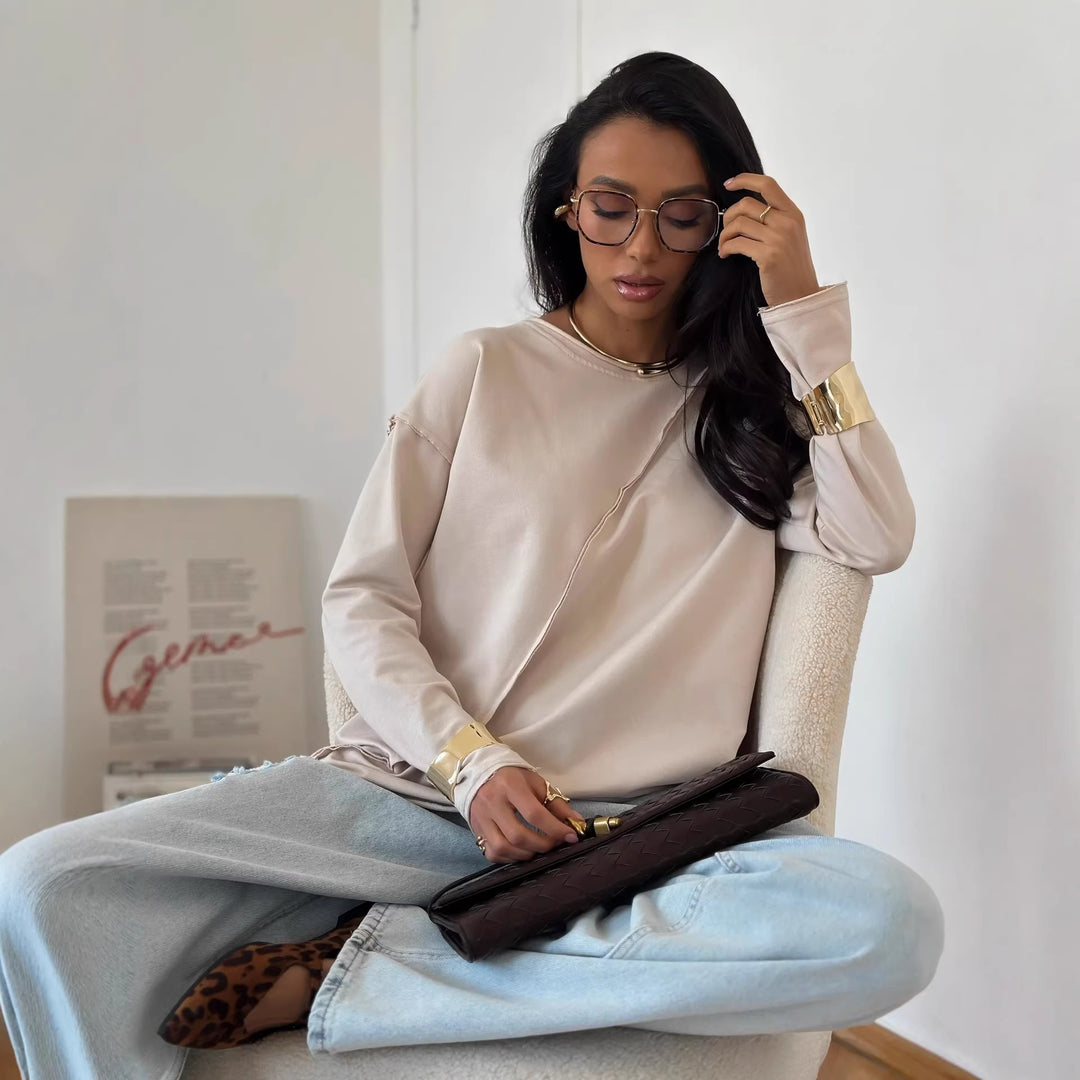 Damen Oversized Longsleeve mit schräger Naht und überschnittenen Schultern Shop Nory