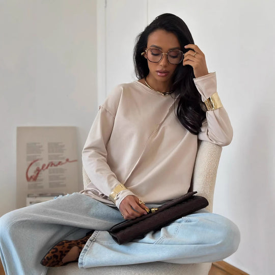 Damen Oversized Longsleeve mit schräger Naht und überschnittenen Schultern Shop Nory