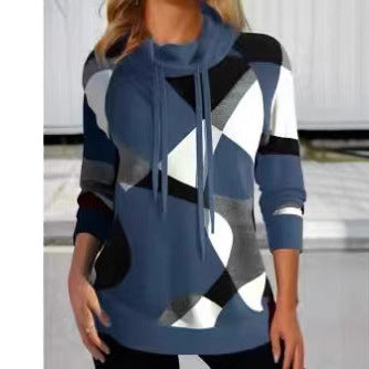 Damen Geometrischer Kapuzenpullover mit Kordelzug, Longline-Schnitt und Seitentaschen Shop Nory