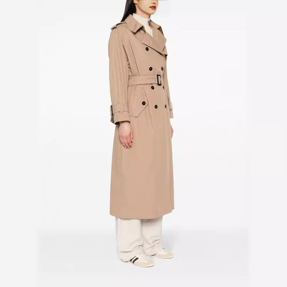 Damen Trenchcoat im Maxilänge mit doppelreihiger Knopfleiste und Taillengürtel Shop Nory