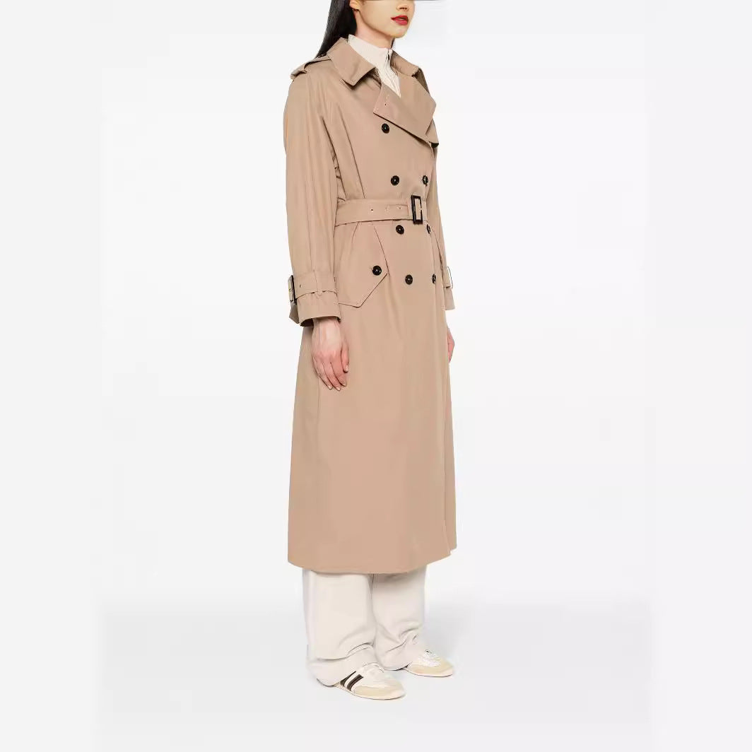 Damen Trenchcoat im Maxilänge mit doppelreihiger Knopfleiste und Taillengürtel Shop Nory