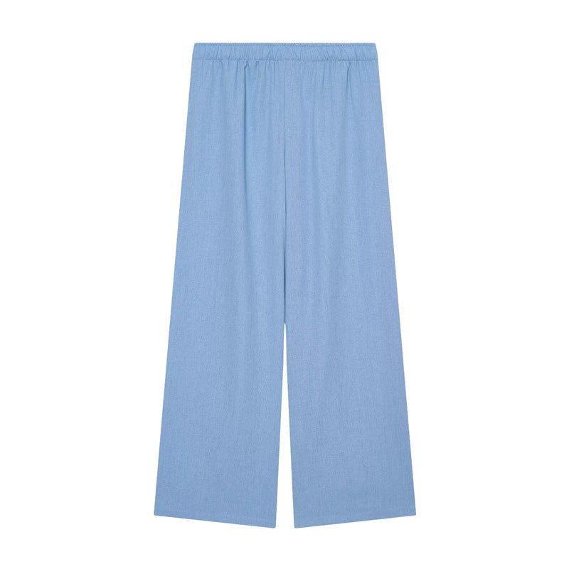 Damen Weite Palazzo-Hose mit elastischem Bund und fließendem Leinenmix Shop Nory