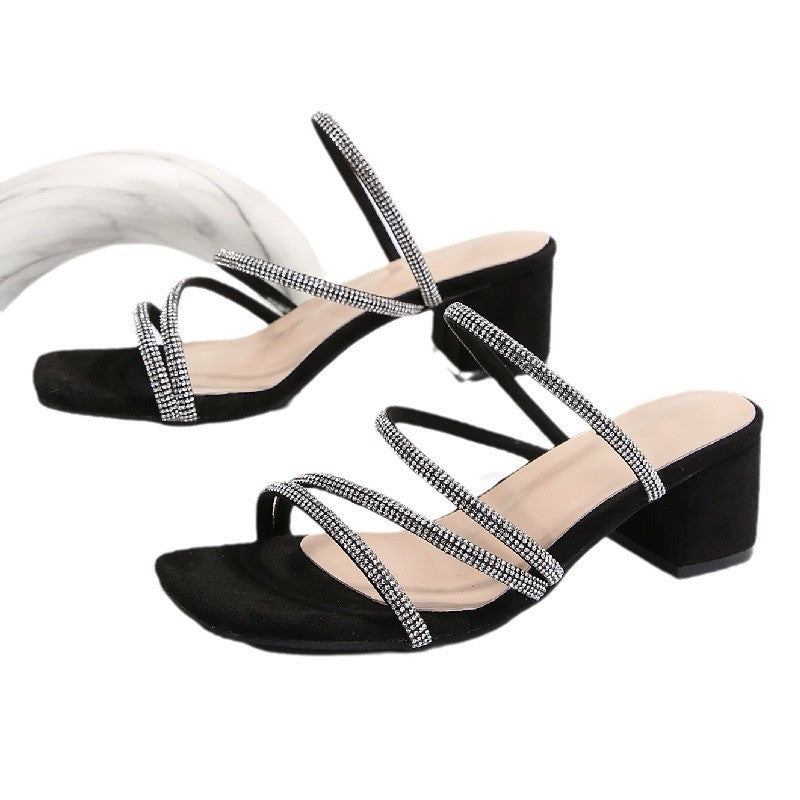 Damen Elegante Sandalen mit funkelnden Riemen und blockiertem Absatz