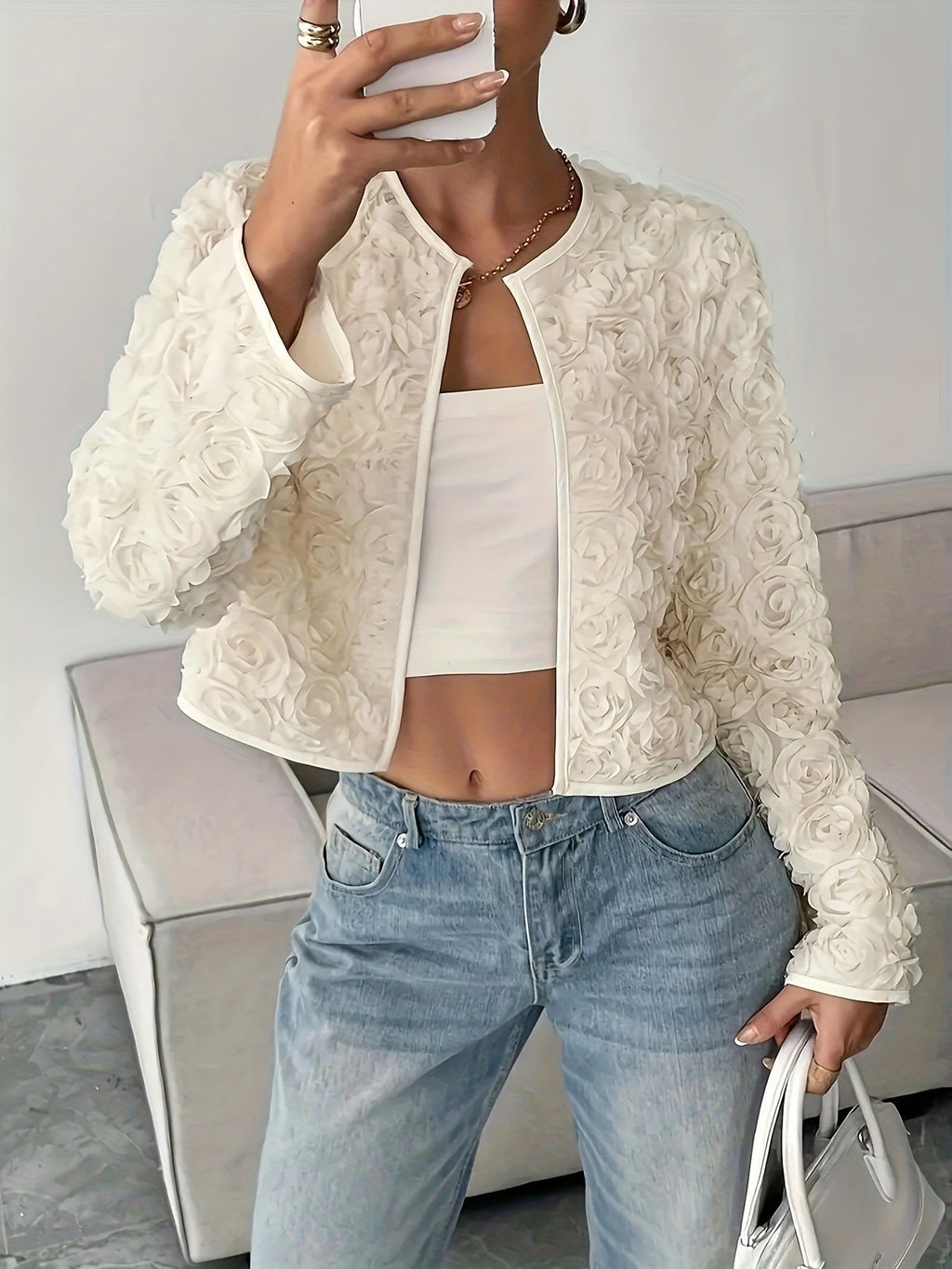 Damen Blütenapplikationen Jacke
