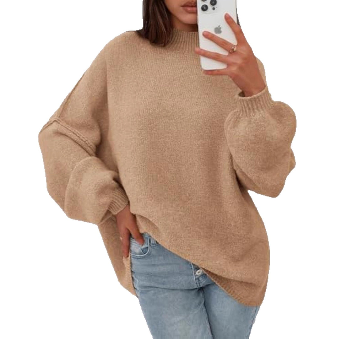 Damen Oversize-Strickpullover mit Stehkragen und Ballonärmeln Shop Nory