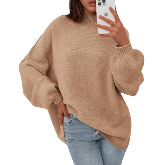 Damen Oversize-Strickpullover mit Stehkragen und Ballonärmeln Shop Nory