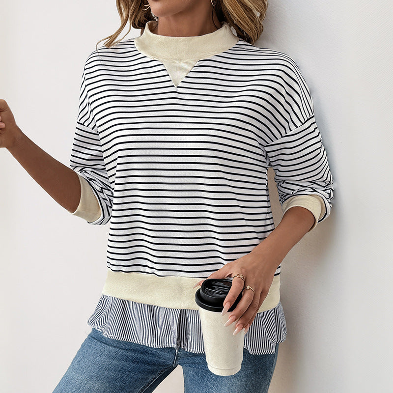 Damen Lässiges Ringel-Sweatshirt mit Lagenoptik-Saum Shop Nory