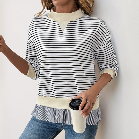 Damen Lässiges Ringel-Sweatshirt mit Lagenoptik-Saum Shop Nory