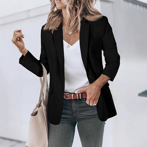 Damen Leichter Stretch-Blazer mit Schalkragen, Ein-Knopf-Verschluss und dreiviertelärmeln Shop Nory
