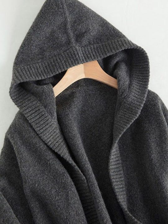 Damen Oversize Kapuzencardigan im Kaschmir‑Look mit offenem Fall und breiter Rippe Shop Nory