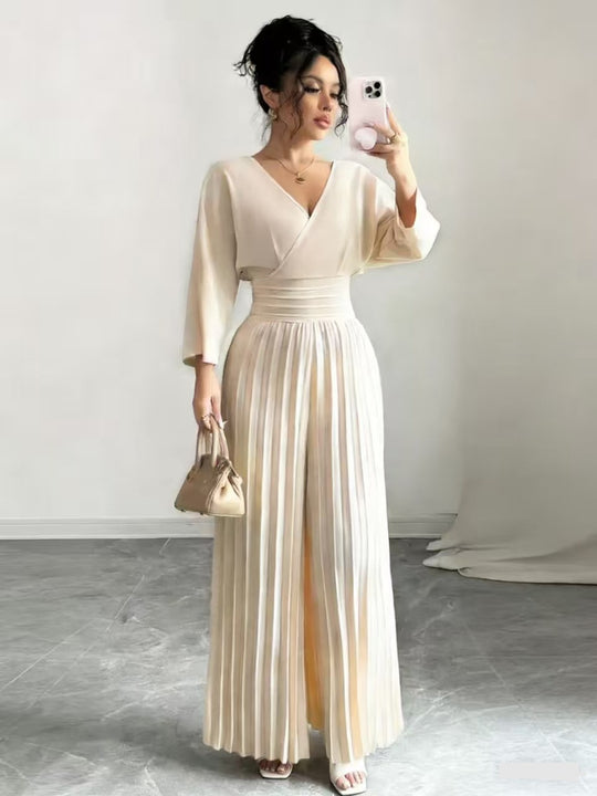Damen Maxikleid mit Wickeloberteil, Tailliertem Rippbund und Plisseerock Shop Nory
