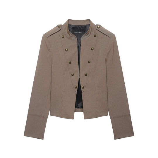 Damen Kurzblazer im Feldjackenstil mit Stehkragen, Zierknopf-Reihen und Schulterriegeln Shop Nory