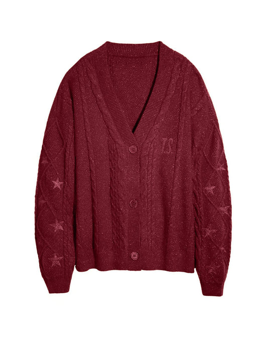 Damen Strickcardigan mit Zopfstrick, Stern‑Stickerei und Glanzfäden Shop Nory