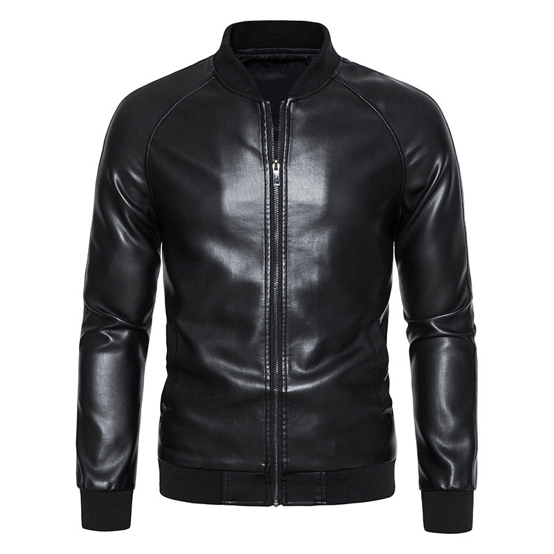 Herren Kunstleder-Bomberjacke im Slim-Fit mit Rippbündchen und verdecktem Reißverschlussleiste Shop Nory