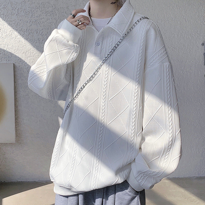 Herren Oversize-Polo-Strickpullover mit Rauten- und Zopfstruktur Shop Nory
