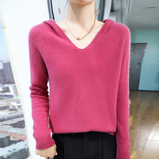 Damen Kuscheliger Kapuzenpullover im Angora‑Look mit feinem Rippbund Shop Nory