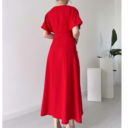 Damen Maxikleid mit Taillengürtel und puffärmeln Shopnory