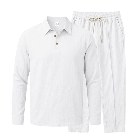 Herren Langarm-Henley-Lounge-Set aus leichter Baumwollmischung mit Kordelzug Shop Nory