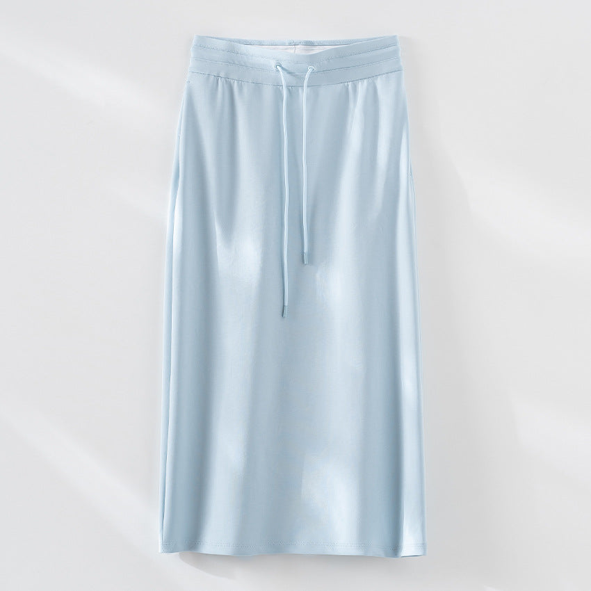 Damen Jersey-Midirock mit elastischem Tunnelzugbund und geradem Fall Shop Nory