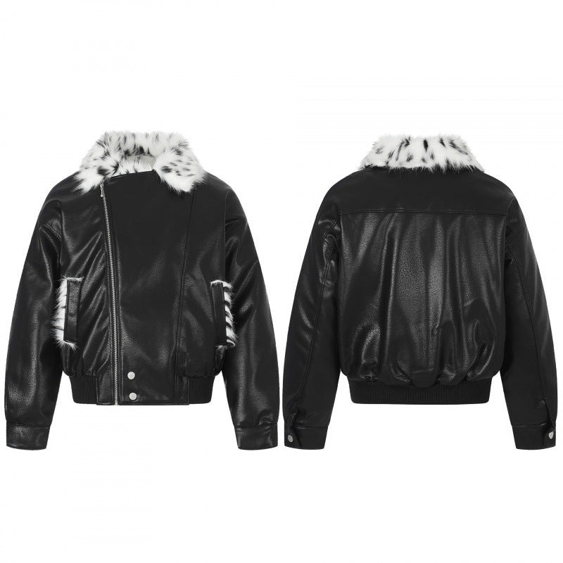 Damen Boxy Kunstleder-Bomberjacke mit asymmetrischem Reißverschluss und kuscheligem Kunstfellkragen Shop Nory