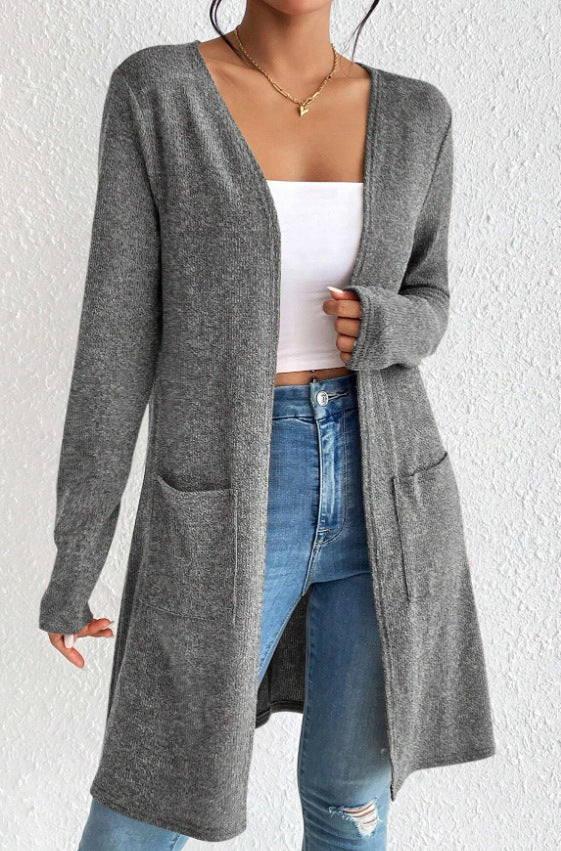 Damen nan offener Longcardigan mit aufgesetzten Taschen und weichem Feinstrick Shop Nory