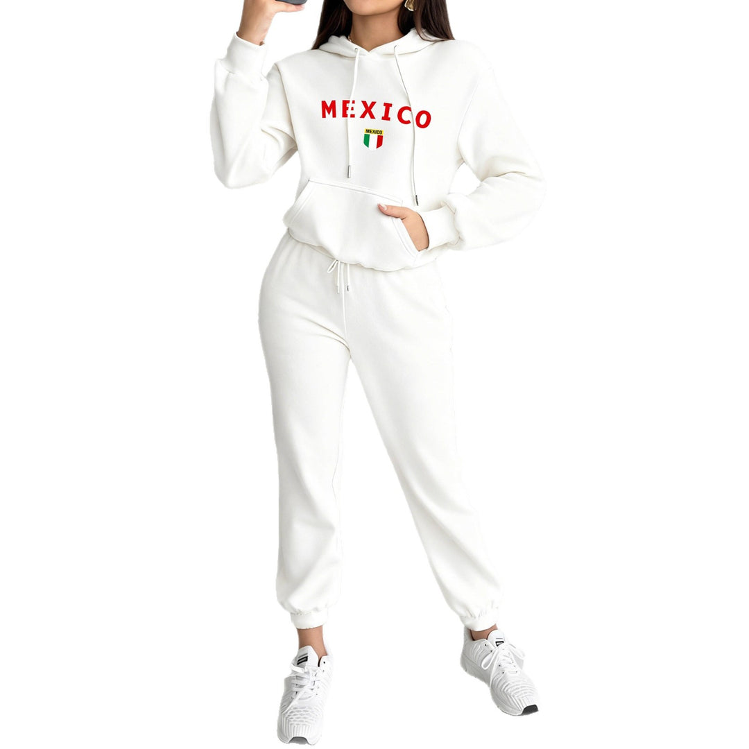 Damen nan kuscheliges Hoodie-Jogginganzug-Set mit Kapuze, Kängurutasche, soft gebürstetem Innenfutter und Mexico-Print Shop Nory