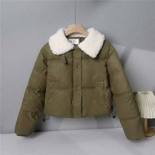 Damen nan kurze gesteppte Winterjacke mit breitem Teddykragen und Kordelzug Shop Nory