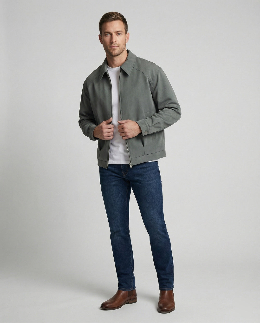 Graue Cleanfit Retro Herrenjacke mit Schulterpolstern und Reverskragen