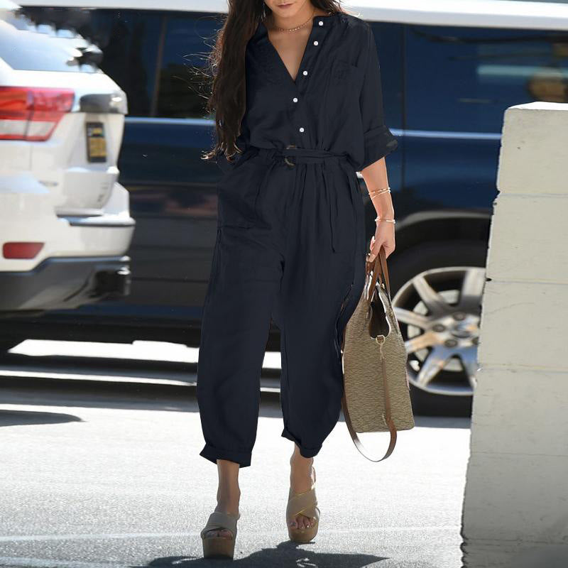 Damen Utility Jumpsuit mit Langen Ärmeln und Taschen