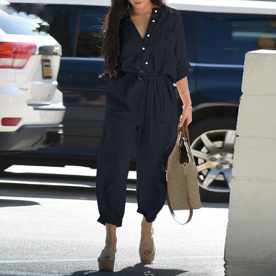 Damen Utility Jumpsuit mit Langen Ärmeln und Taschen