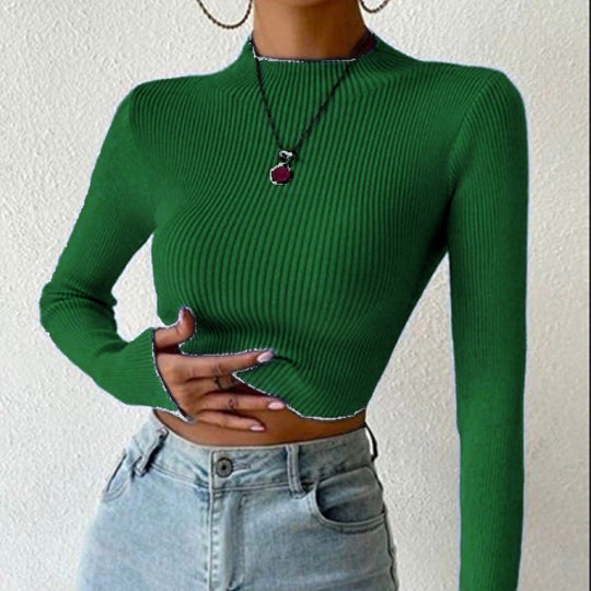 Damen Gerippter Cropped Feinstrickpullover mit Stehkragen Shop Nory