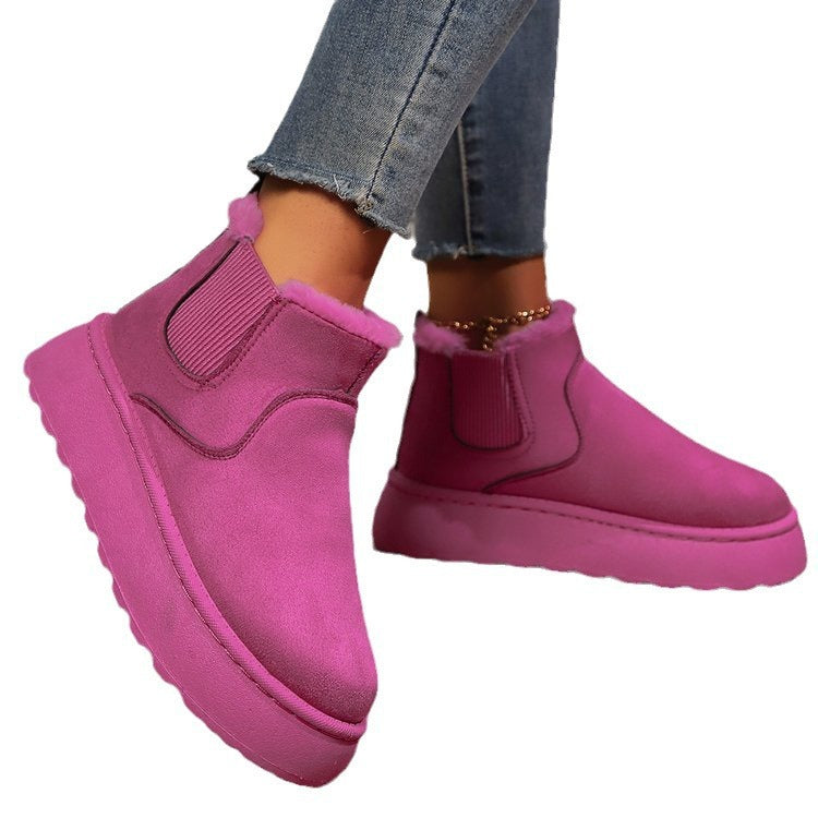 Damen gefütterte Chelsea-Stiefelette mit Keilplattform, Faux-Suede & Teddyfutter Shop Nory