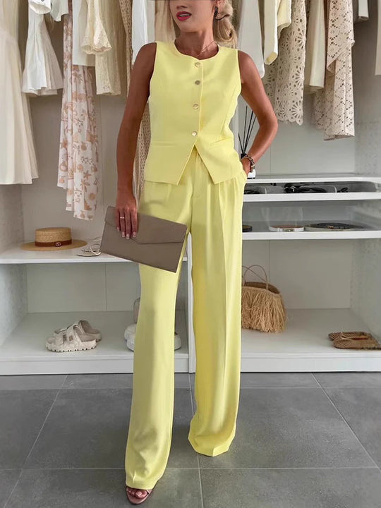 Damen elegante Anzugweste mit weit geschnittenen Hosen Shopnory