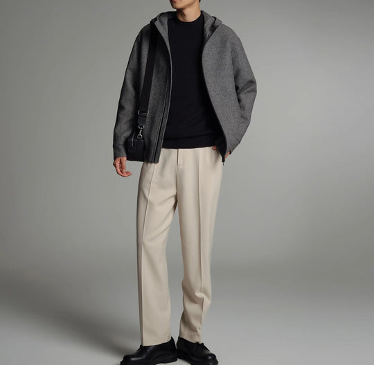 Herren Kurze Wollmisch-Kapuzenjacke mit Reißverschluss und elastischem Saum Shop Nory