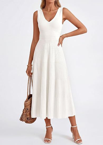 Damen Plisseekleid mit V-Ausschnitt und weitem Saum Shopnory