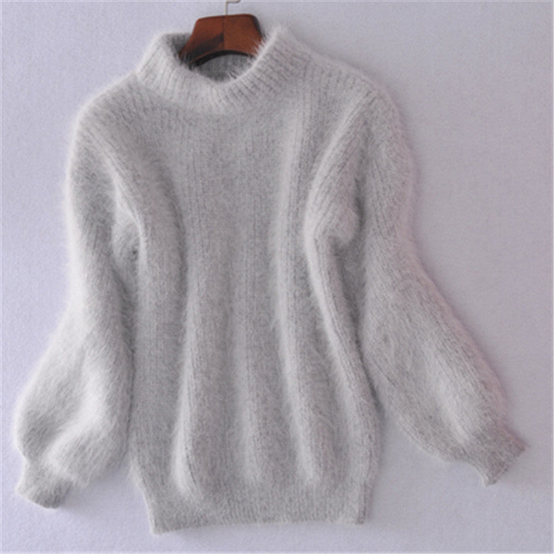 Damen Flauschiger Mohair-Mix Pullover mit Stehkragen und Oversize-Silhouette Shop Nory