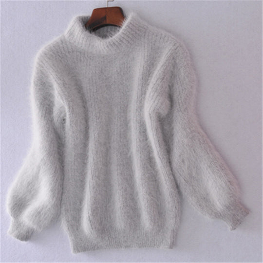 Damen Flauschiger Mohair-Mix Pullover mit Stehkragen und Oversize-Silhouette Shop Nory